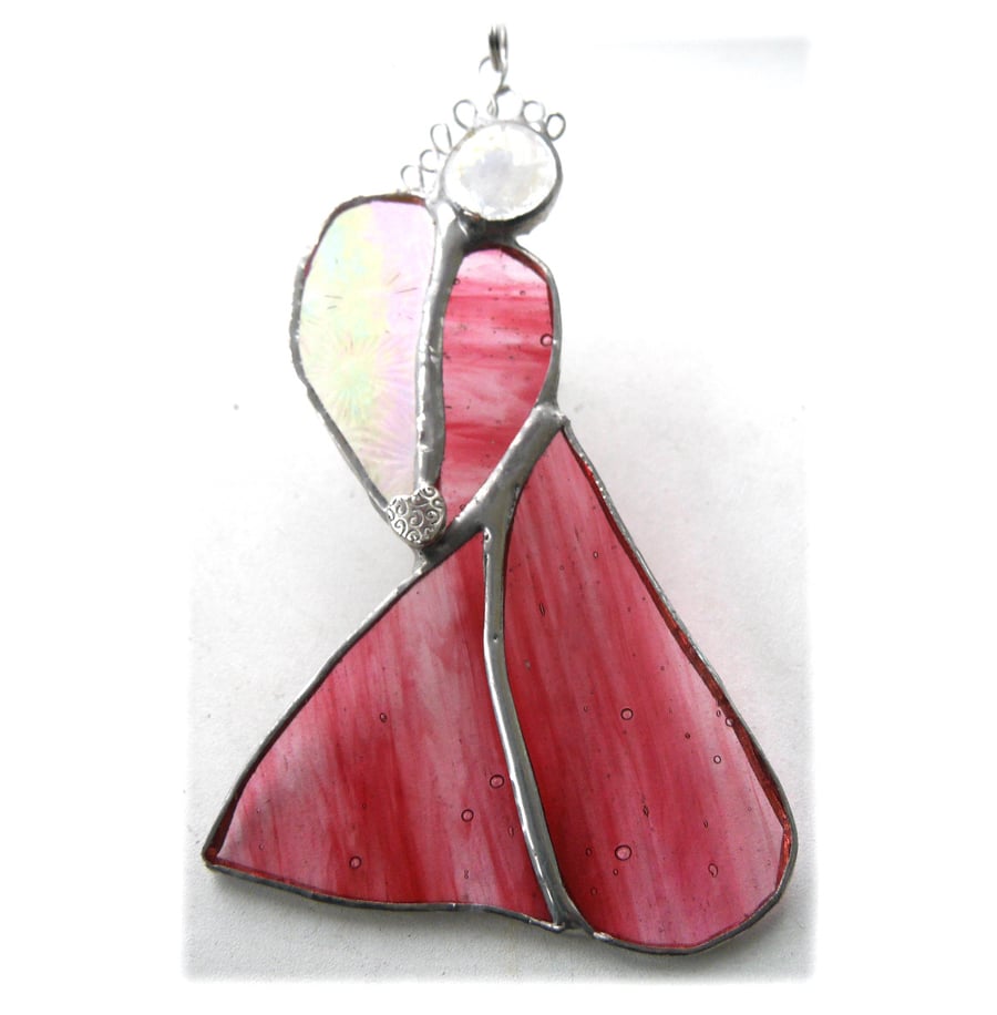 Angel Suncatcher Stained Glass Heart Pink Christmas 031