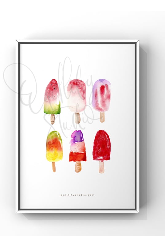 Watercolour Art Print - Fruity Ice Lollies