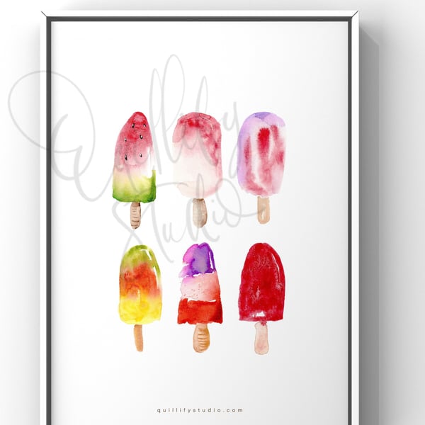 Watercolour A5 Art Print - Fruity Ice Lollies