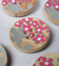 5 Medium Painted Grey Flower Wooden Craft Buttons - Image 2