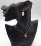 Orange and White Fused Glass French Drop Earrings and Pendant Set - Image 2