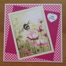 Pink Daisies & A Honeybee - Large Birthday Card