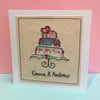 Personalised Wedding Card - Embroidered Wedding Cake - Shabby Chic Card