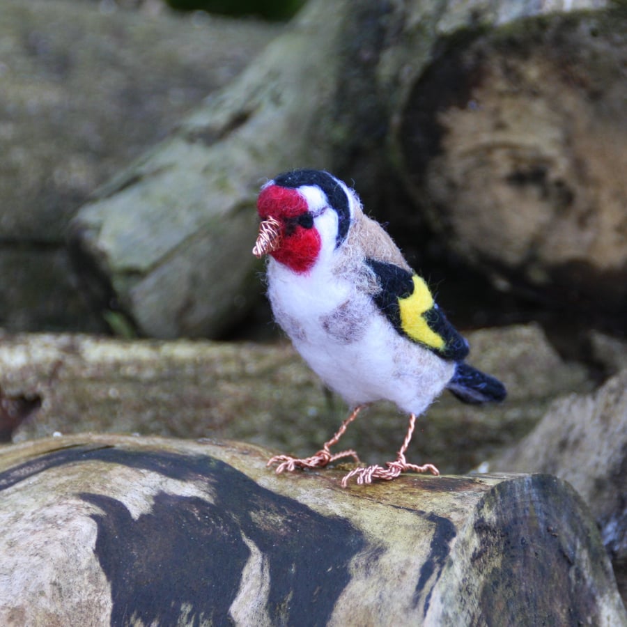 Needle felted goldfinch sculpture