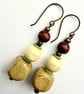 Light Brown Green Cream and Dark Brown Boho Drop Earrings