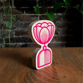 Neon Pink Peony Love You Flower Ornament Handmade Wooden Scandi Hygge Birch Ply