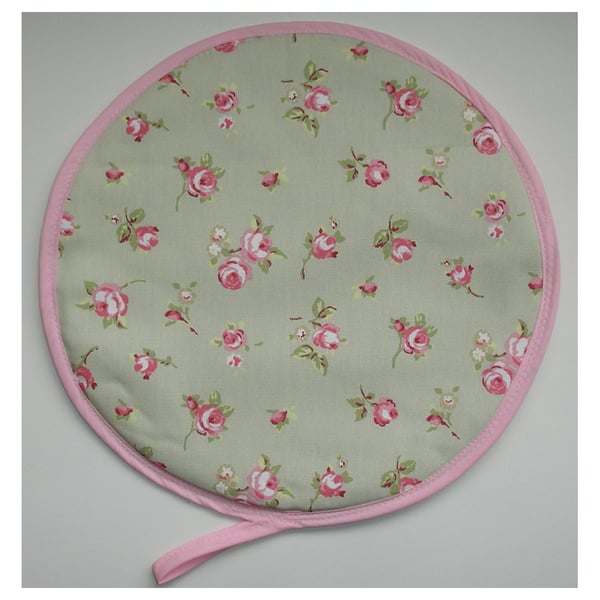 Roses Aga Hob Lid Mat Pad Hat Round Cover Surface Saver Pink Rosebud Green