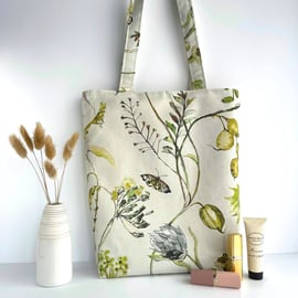 Floral Tote Bag with Seed Heads and Butterfly