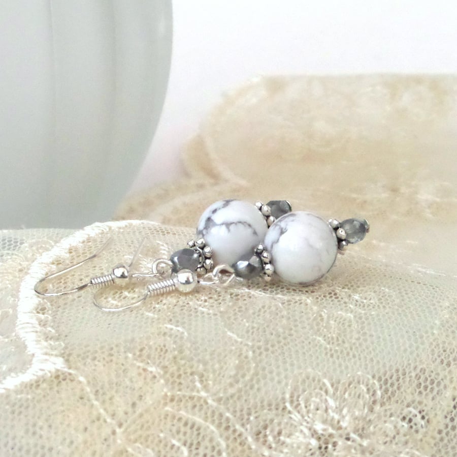 Howlite and crystal earrings