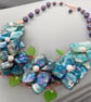 Multicoloured Shell Pearl Flower Floral Bib Necklace - Image 1