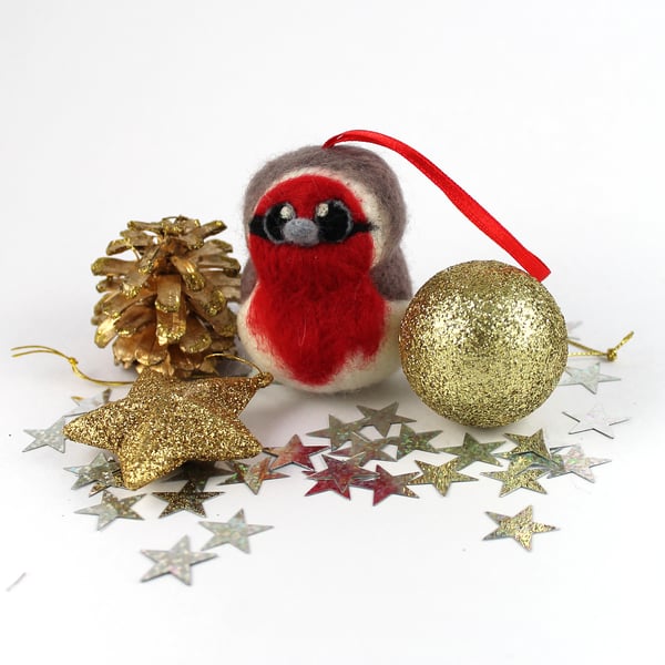  Needle Felted Robin Bird Christmas Tree Decoration