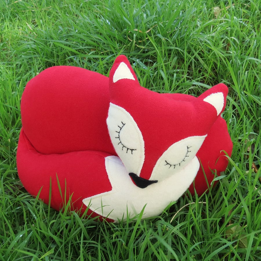 Red fox.  A snoozy fox cushion.   38cm in length.
