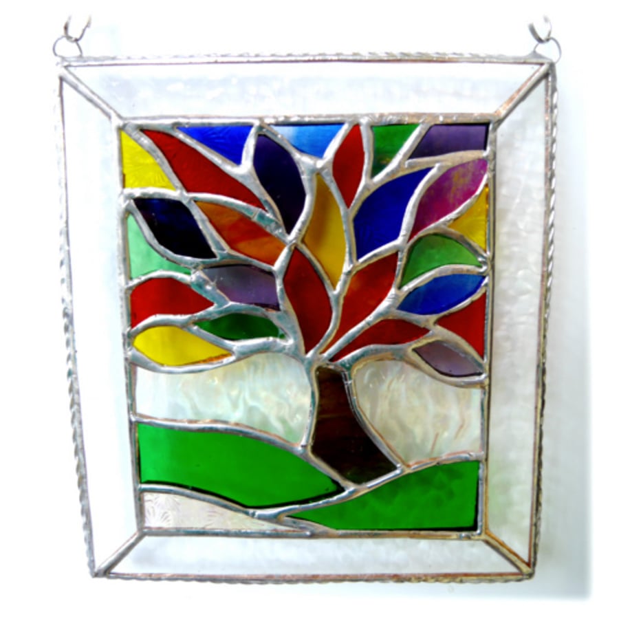 SOLD Rainbow Leaf Tree of Life Suncatcher Stained Glass Picture 004