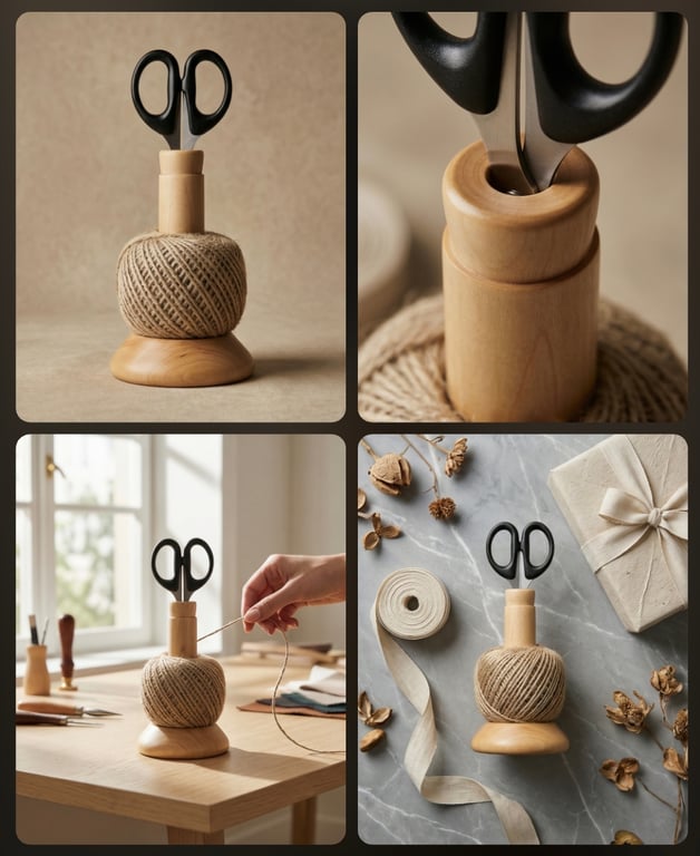 Maple wood twine and scissors holder