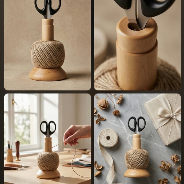 Maple wood twine and scissors holder