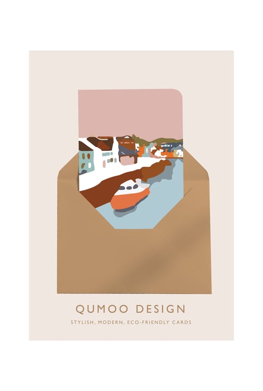 Sailing Away Boat moving onwards blank greetings Card (QM219)