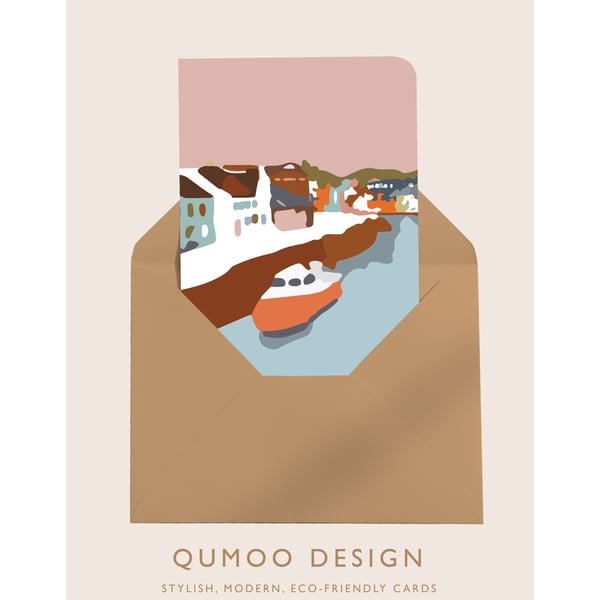 Sailing Away Boat moving onwards blank greetings Card (QM219)