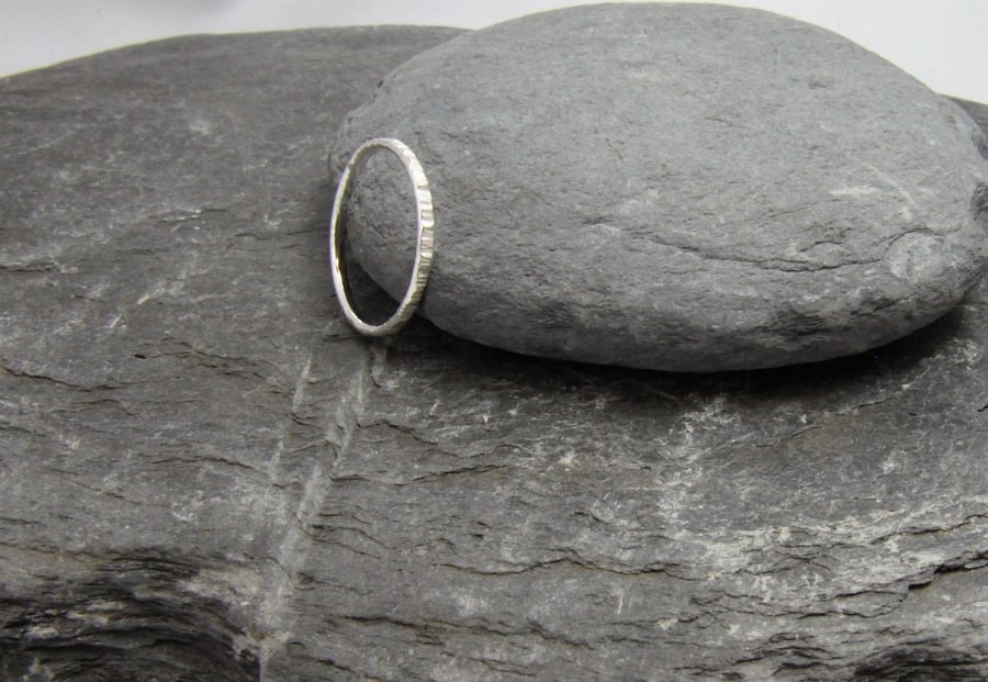 Hammered Skinny Stacking Ring Sterling Silver Band Ring 