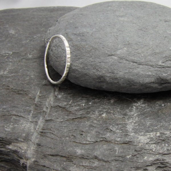 Hammered Skinny Stacking Ring Sterling Silver Band Ring 