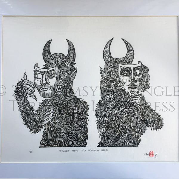 Takes One to Know One - Devils - Ltd. Ed. Large Lino Print