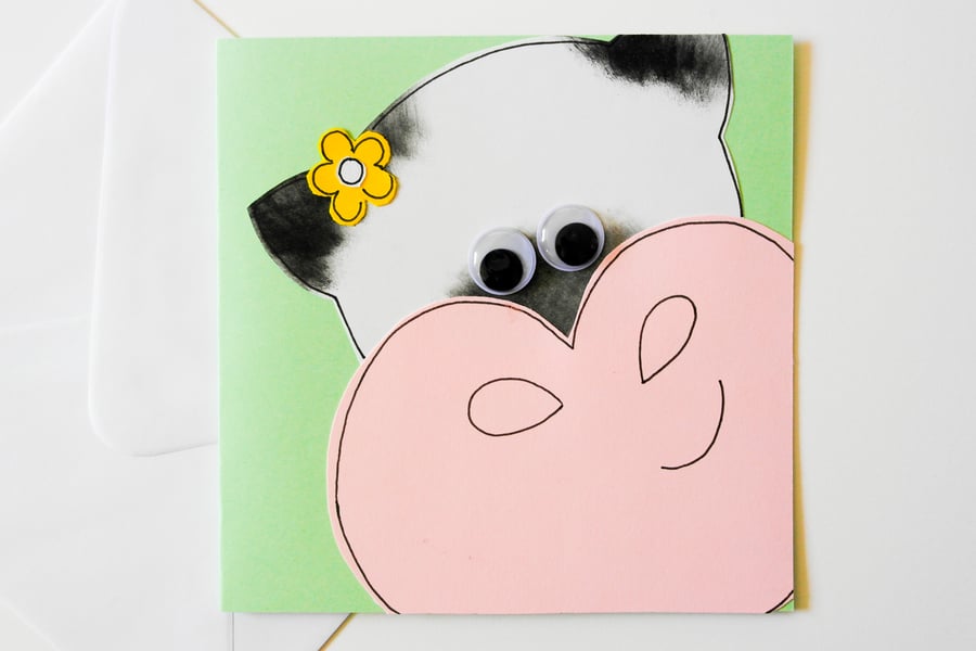 Greeting Card - Cute Cow Handmade Greeting Card