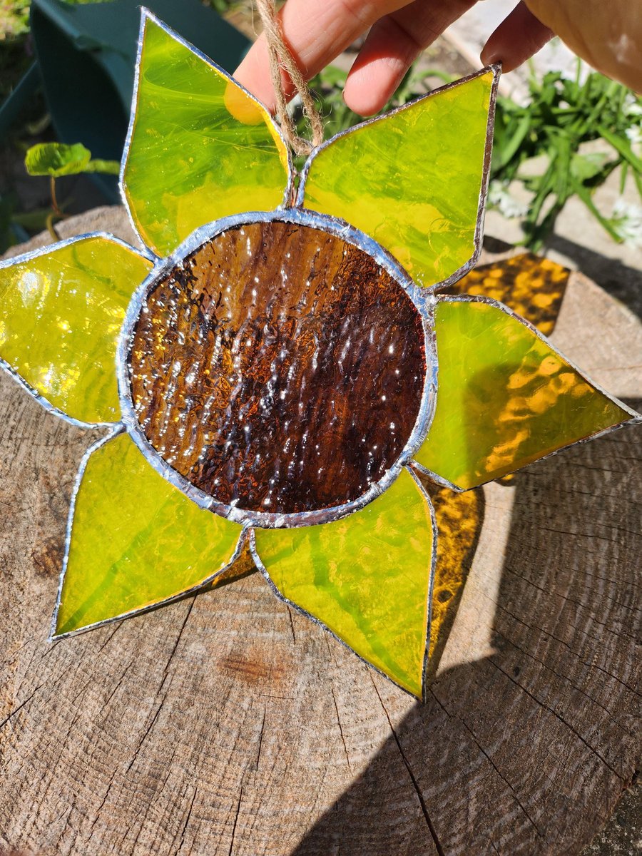 Stained Glass Sunflower Suncatcher: Boho Home Decor, Handmade