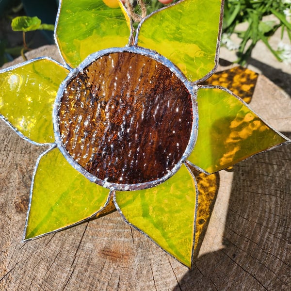 Stained Glass Sunflower Suncatcher: Boho Home Decor, Handmade