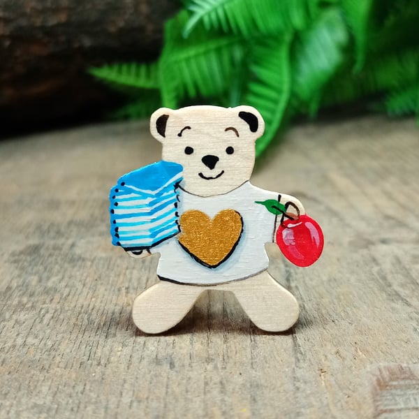 Teacher Gift, Handmade Thank You Teacher Teddy Bear Lanyard Badge Pin