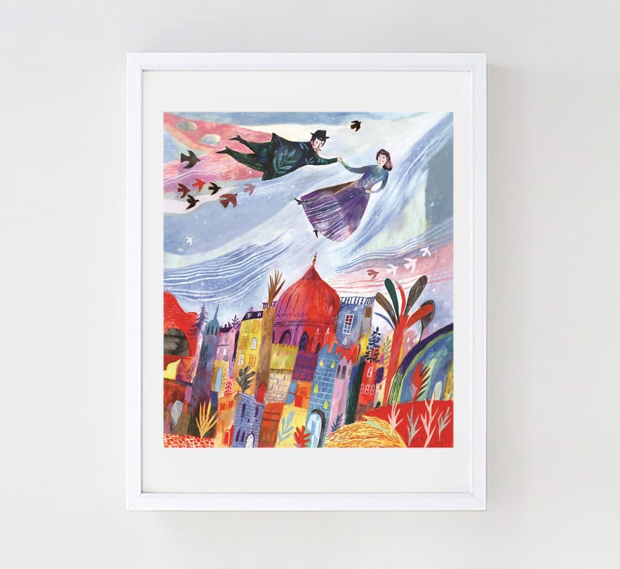 10% off! Illustration Art print, Above the Old Town A3 Art Print 