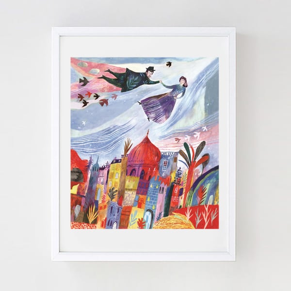 10% off! Illustration Art print, Above the Old Town A3 Art Print 