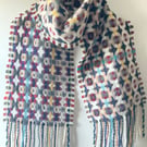 Handwoven Lambswool Scarf in Red and Navy, Golfballs