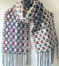 Handwoven Lambswool Scarf in Red and Navy, Golfballs 1