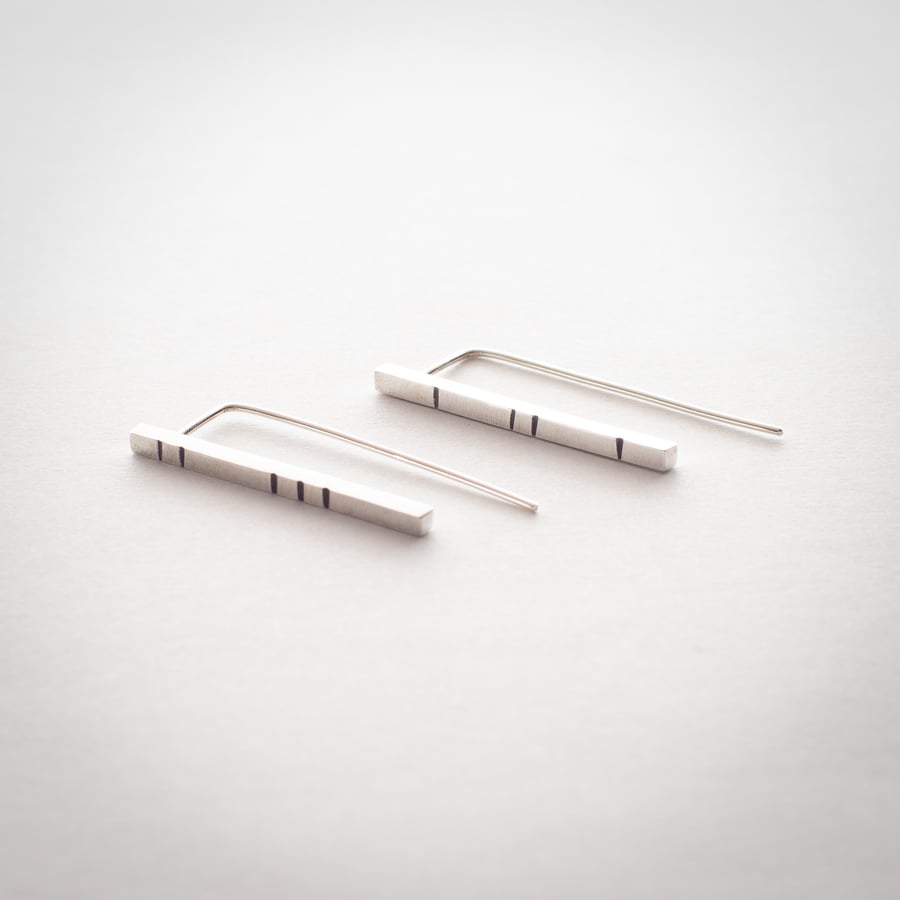 Lined Sterling Silver Bar Threader Earrings 