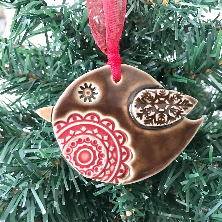 Ceramic Robin Christmas decoration Pottery robin Xmas decoration pottery bird