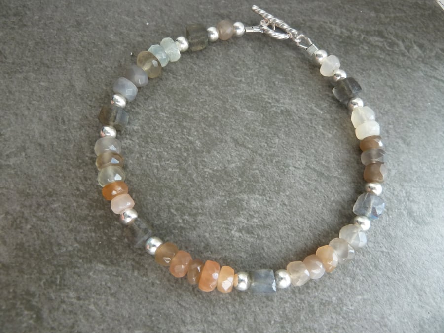 sterling silver bracelet, moonstone and labradorite gemstones