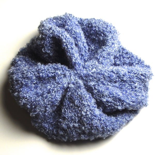 Blue Boucle Hand Knitted Beret - UK Free Post