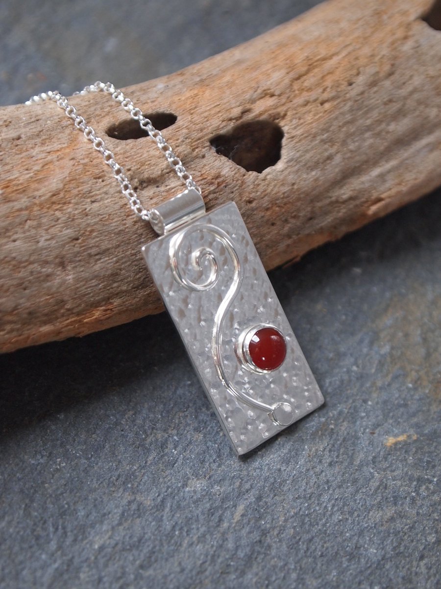 SALE - silver pendant, carnelian pendant