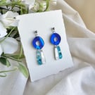Blue Mirror Donut Hoop Acrylic Earrings - Layered Drop Dangles