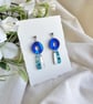 Blue Mirror Donut Hoop Acrylic Earrings - Layered Drop Dangles