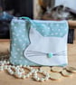 Oilcloth Cat Motif Purse or Small Makeup bag (Duck-egg)