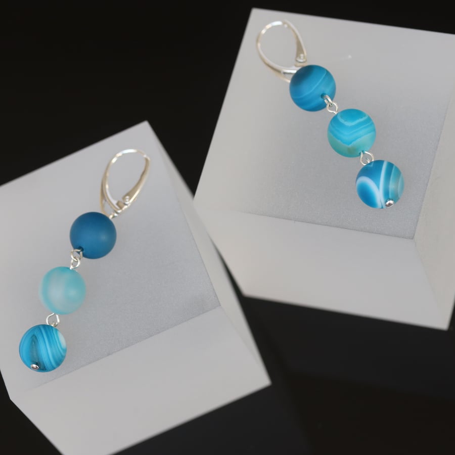Blue Agate Earrings with Sterling Silver