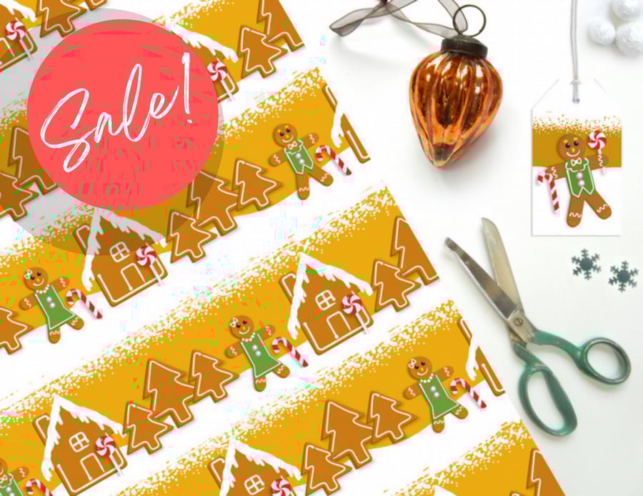 Gingerbread Man Christmas Gift Wrap - SALE!!! Eco Friendly, Compostable Paper