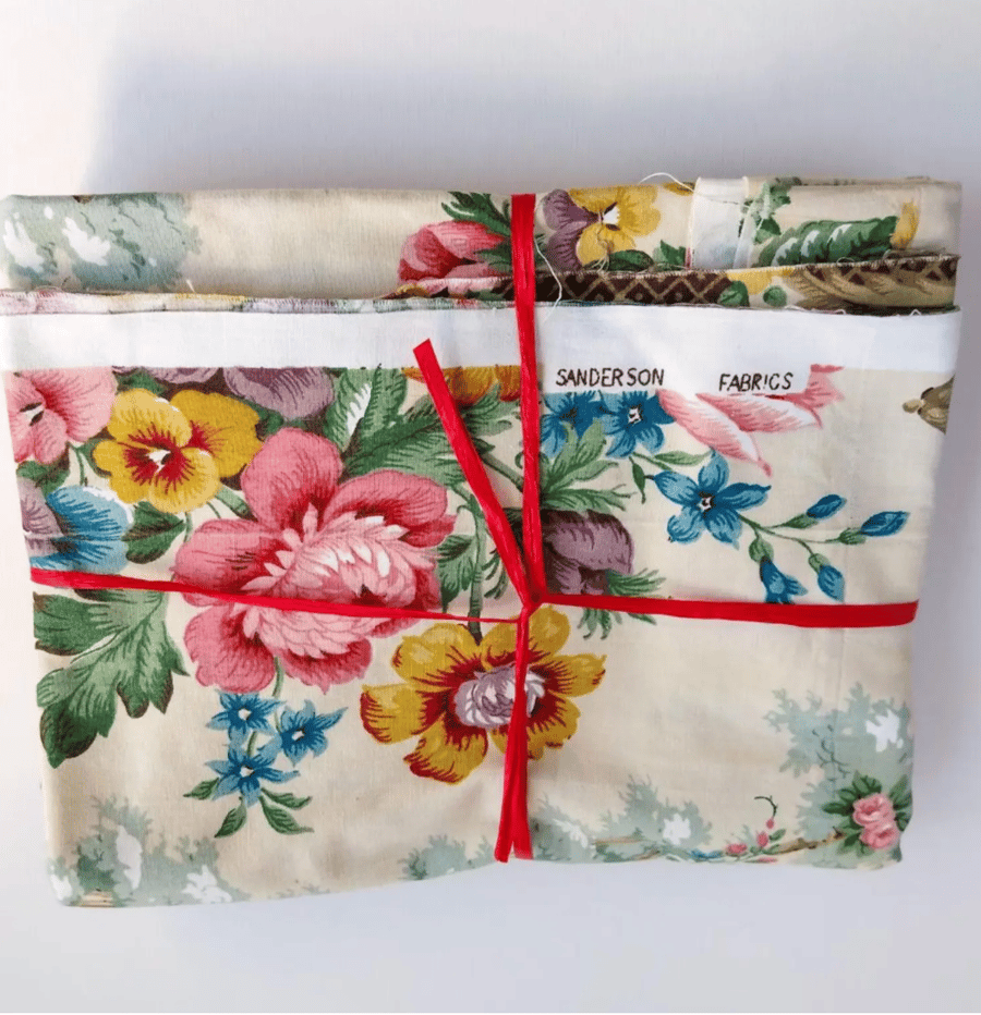 Vintage Sanderson Fabric, Chatsworth' Floral Design, Curtain Offcuts