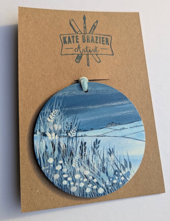 Unique Hand Painted Wooden Decorations. FROSTY BLUES. New colour