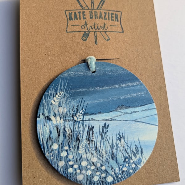 Unique Hand Painted Wooden Decorations. FROSTY BLUES. New colour