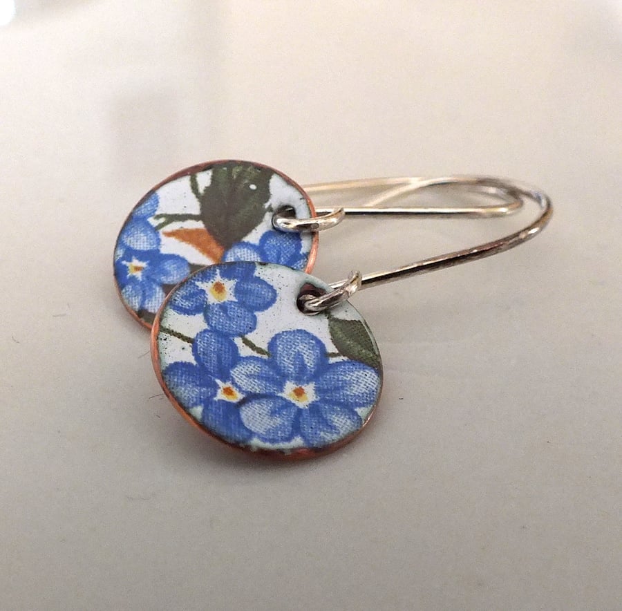 Forget me not enamelled earrings