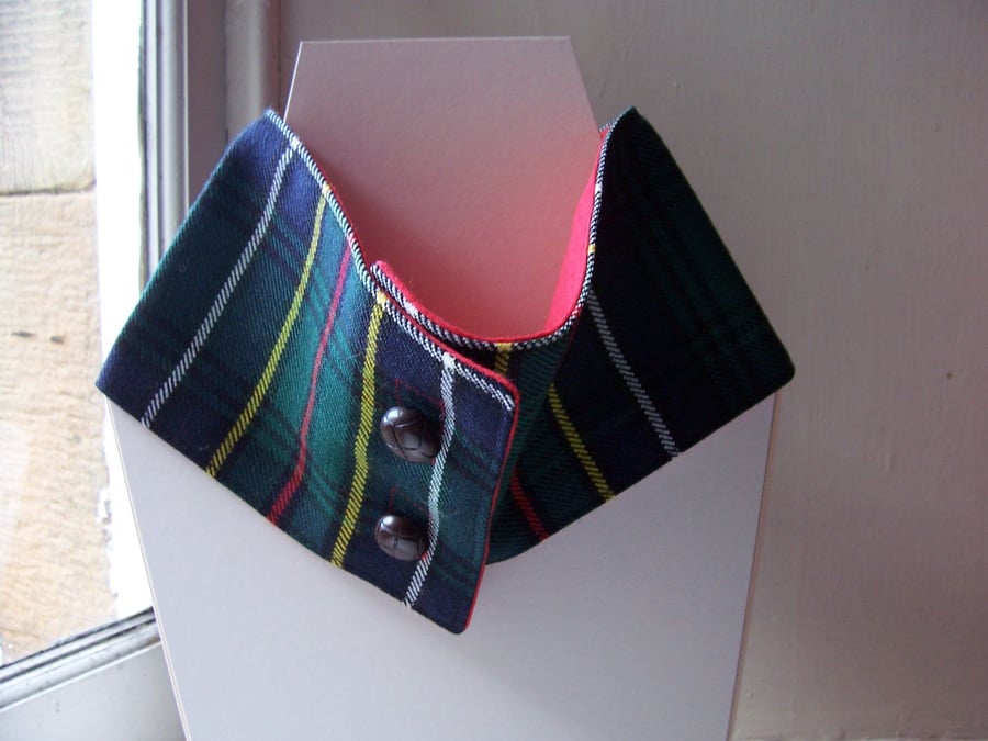 Unisex wool tartan cowl with faux button fastening - Glen Nevis