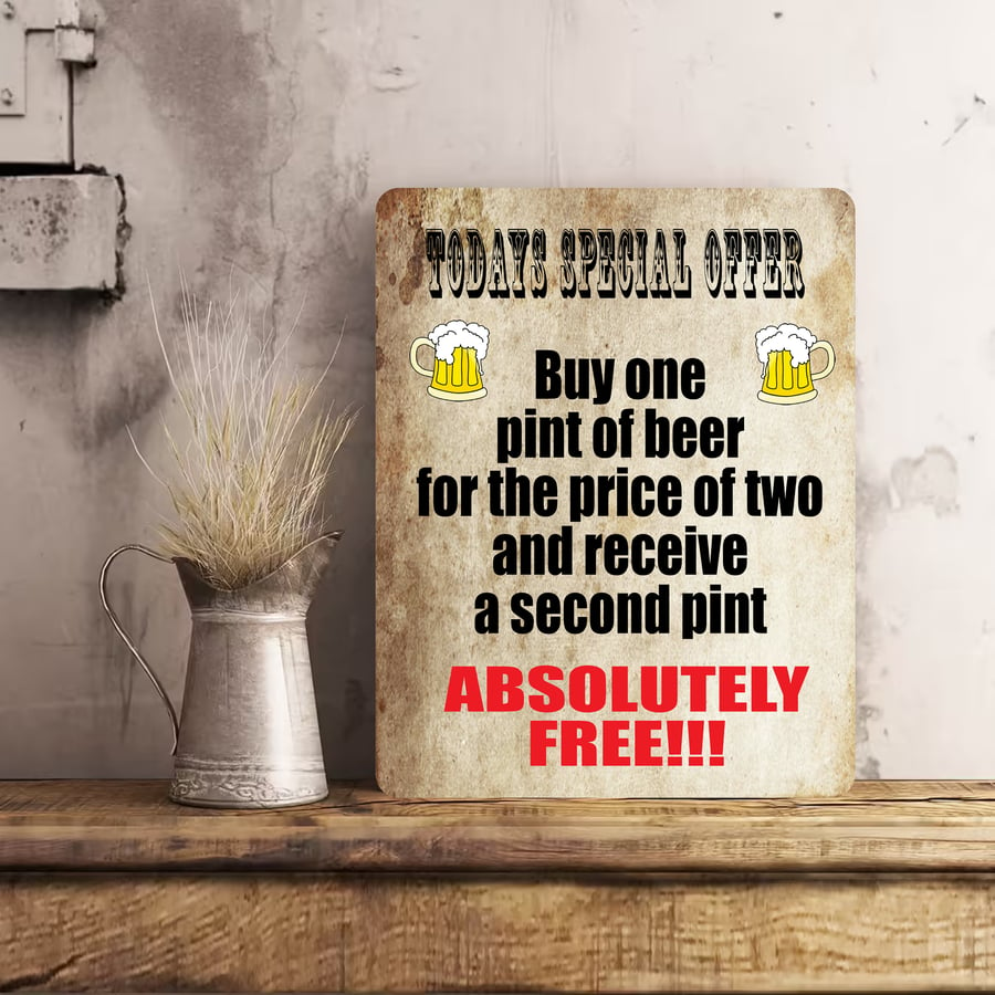 Todays Special Offer Funny Pub Beer Bar Funny Metal Wall Sign Landlord Gift