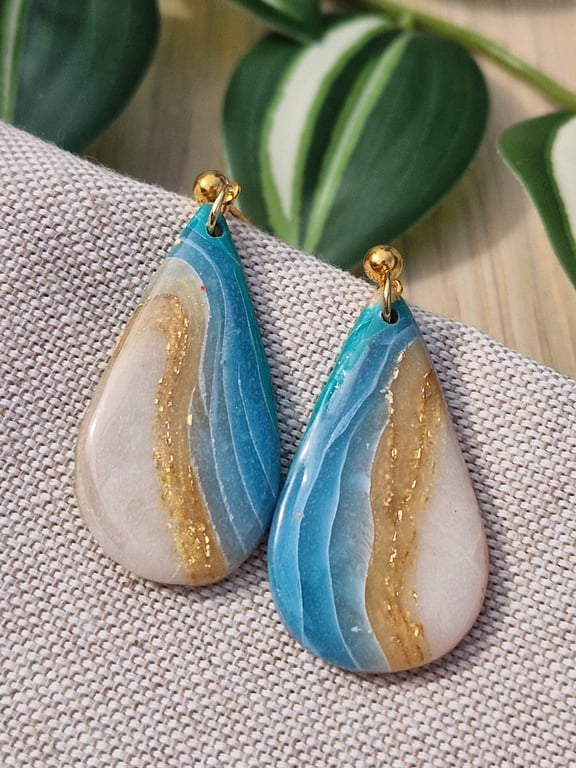 Polymer Clay Teardrop Earrings: Shoreline 