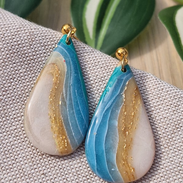 Polymer Clay Teardrop Earrings: Shoreline 